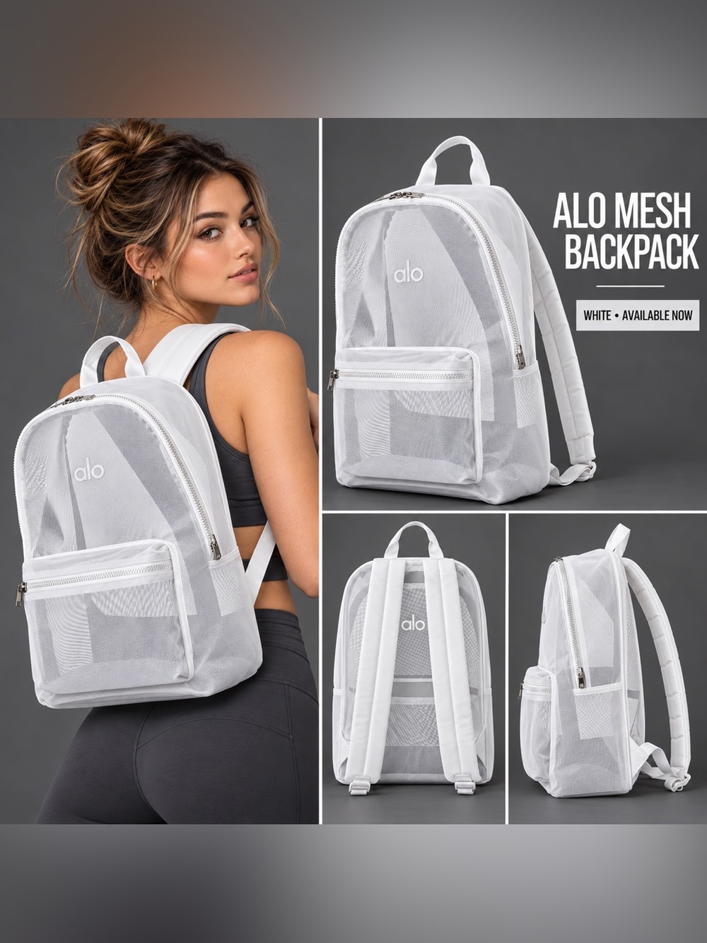 ALO Yoga White Mesh Backpack - Lightweight Women’s Active Pack
